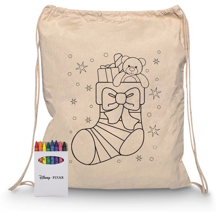 Picture of Squiggle Calico Drawstring Bag + Crayon set