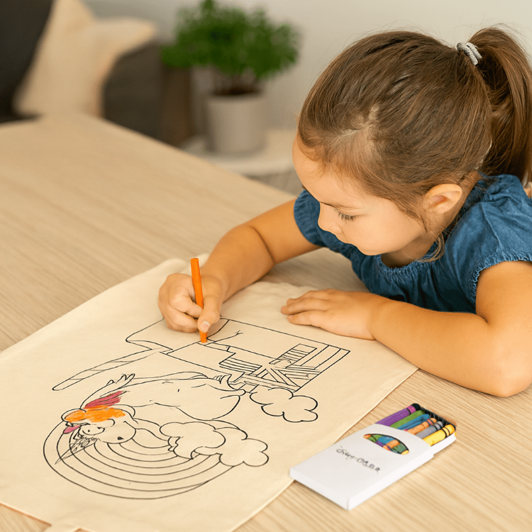 Picture of Squiggle Calico bag + Crayon set