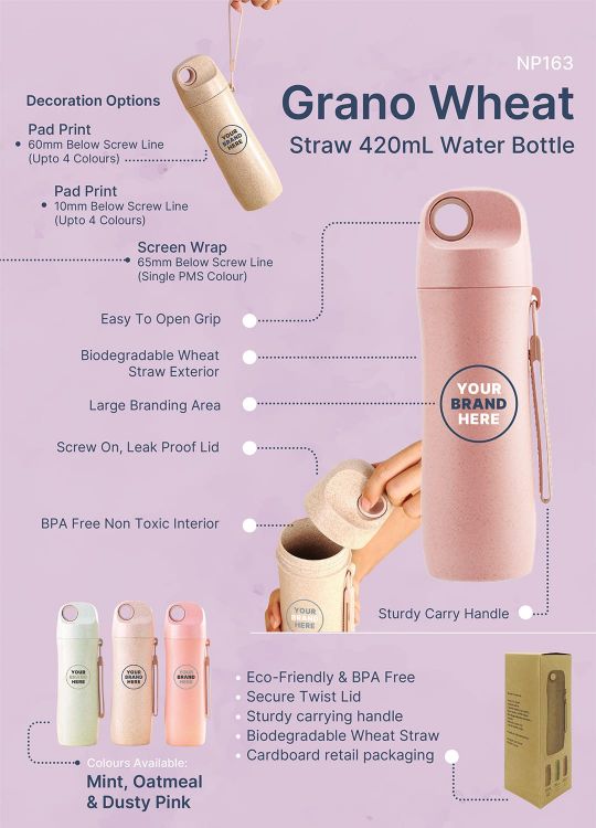 Picture of Grano 420ml Wheat Straw Water Bottle